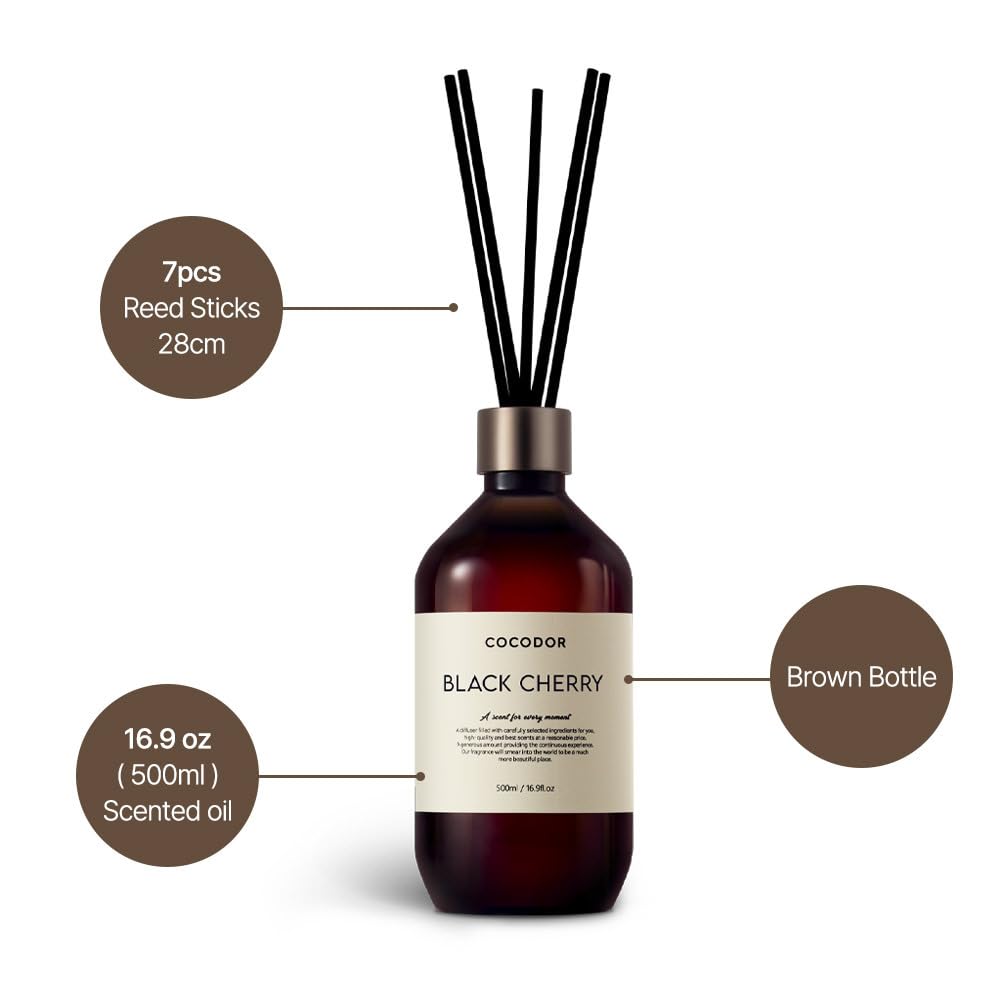 COCODOR Premium Reed Diffuser/Black Cherry/16.9oz(500ml)/1 Pack/Fragrance Scent Essential Oil with Stick Diffuser Set for Home Bathroom Shelf Décor - Medaid International