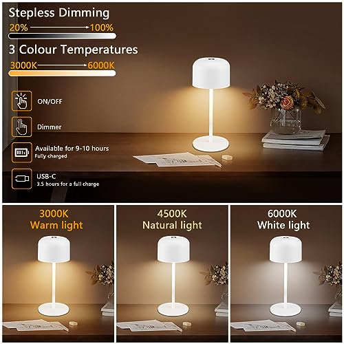 Klighten - Pack of 2 LED Dimmable Table Lamps, Wireless, Rechargeable, IP54