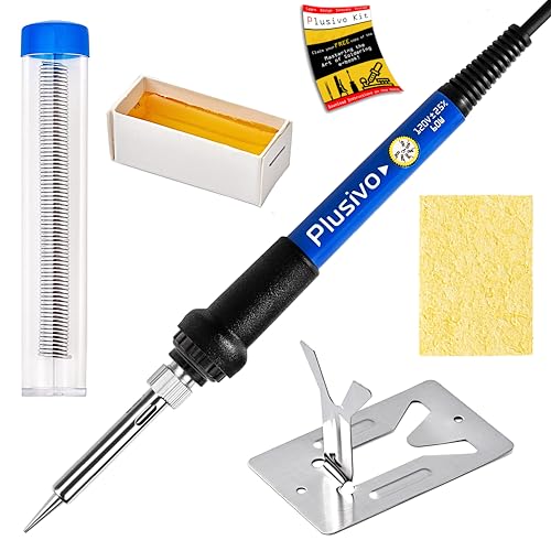 Plusivo - 60W Adjustable Temperature Soldering Iron Kit with Stand & Solder Wire
