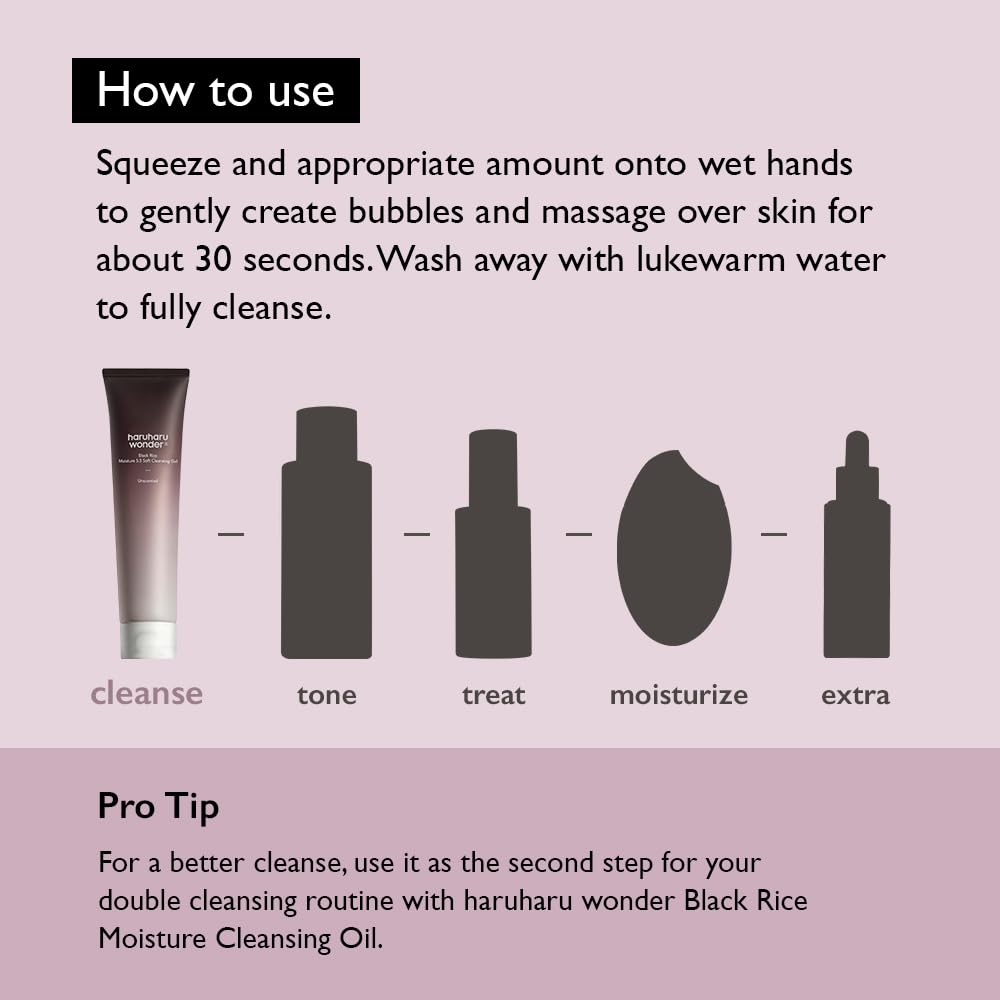HARUHARU wonder Black Rice Moisture 5.5 Soft Cleansing Gel, Gentle Daily Cleanser, Low 5.5pH, Moisture Balance, Soap Free, For Sensitive Skin, Holiday Stocking Stuffer, Vegan, Cruelty-Free, 3.4 fl.oz - Medaid International