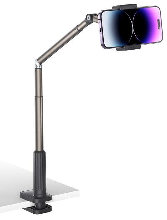 JSAUX Phone Holder for Desk and Bed Compatible with iPhone 16 15 14 13 12 Overhead Phone Mount Gooseneck Phone Stand Flexible 360 Lazy Long Arm Clamp Clip for Table Bedside [1-Pack, Black] - Medaid International