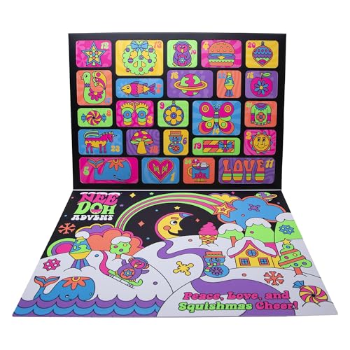 Schylling NeeDoh Advent Calendar - 24 Days of Sensory Surprises - Squishy Toys with Fun Shapes and Textures - Ages 3 and Up - Color May Vary; 24 NeeDoh Toys in One Calendar - Medaid International