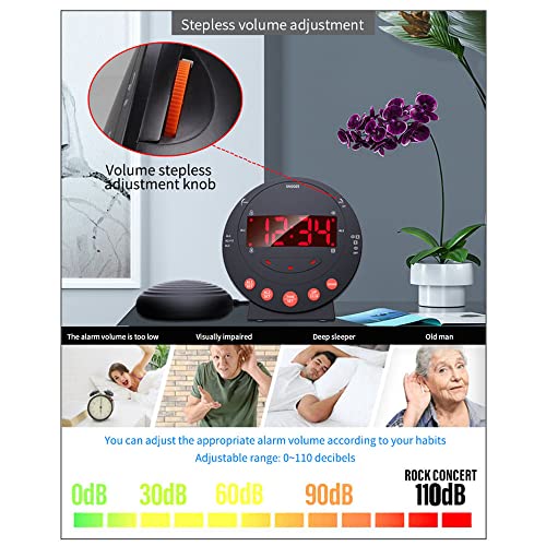 Generic - Loud Alarm Clock with Bed Shaker, Adjustable Brightness, USB Charger