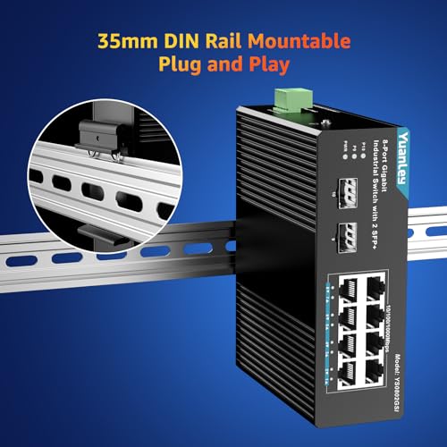 Yuanley - 8-Port Gigabit Ethernet Switch with 2 SFP, DIN-Rail, IP30 Rated