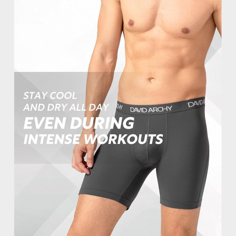 DAVID ARCHY Mens Underwear Solid Quick Dry Polyamide Boxer Briefs Active Performance Sports Waistband Ultra Soft Breathable Underwear in 3 Pack No Fly (L, Black/Dark Gray/Light Gray - Solid No Fly) - Medaid International