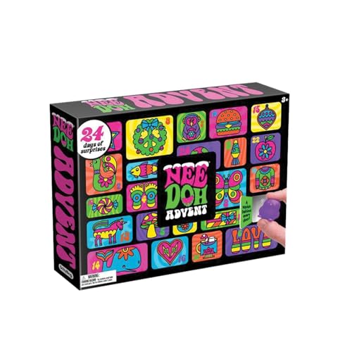 Schylling NeeDoh Advent Calendar - 24 Days of Sensory Surprises - Squishy Toys with Fun Shapes and Textures - Ages 3 and Up - Color May Vary; 24 NeeDoh Toys in One Calendar - Medaid International