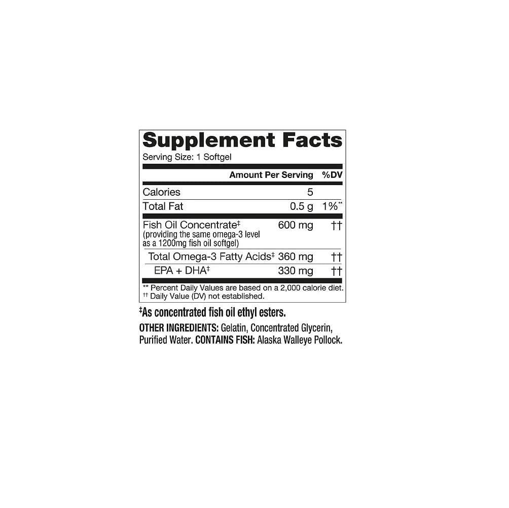Finest Nutrition Half-the-Size Fish Oil 1200 mg, Softgels, 200 ea - Medaid International