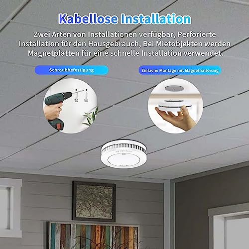 Xindum - Smoke Detector with Magnetic Mount, 10-Year Battery, CE Tested, Pack of 6