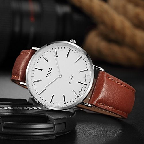 Infantry - Minimalist Ultra Thin Quartz Watch with Genuine Leather Strap