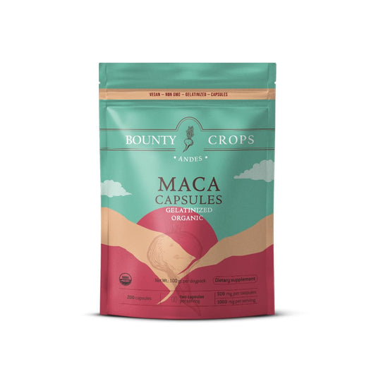 Bounty Crops Organic Maca Powder CAPSULES-1000 mg per Serving, Gelatinized, Non-GMO, 200 Vegan Capsules, Black, Red, and Yellow Peruvian Maca, Energy and Vitality Support. - Medaid International