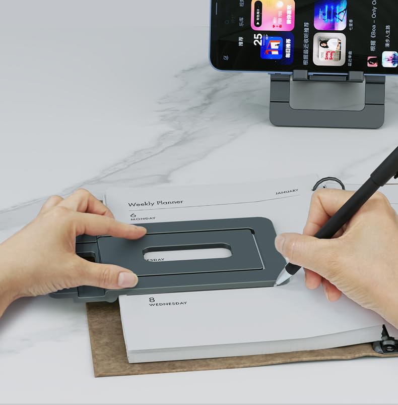 Portable Cell Phone Stand, Foldable Aluminum Adjustable Phone Holder for Desk Travel Essentials Office Accessories Compatible for All Smartphone-Grey - Medaid International