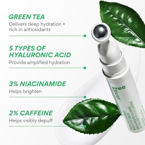 innisfree Green Tea Caffeine Depuffing Eye Serum with Niacinamide, Cooling Korean Eye Roll-On for Hydration and Brightening - Medaid International