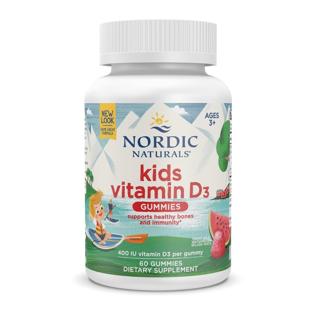 Nordic Naturals Vitamin D3 Gummies Kids, Wild Watermelon Splash - 60 Gummies - 400 IU Vitamin D3 - Bone Health, Healthy Immunity - Non-GMO, Vegetarian - 60 Servings - Medaid International