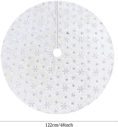 Amidaky Christmas Tree Skirt 48 inches White Faux Fur Silver Snowflake Sequin Embroidered Luxury Tree Skirt Xmas Decoration - Medaid International