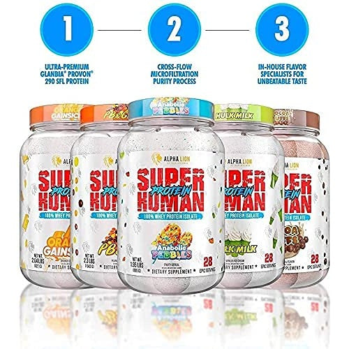 ALPHA LION Superhuman Whey Protein Powder, Great Tasting Pure Whey Protein Isolate, Low Carb, Low Sugar, No Bloat Post Workout, Muscle Recovery & Growth (28 Servings, Cocoa Buffs) - Medaid International