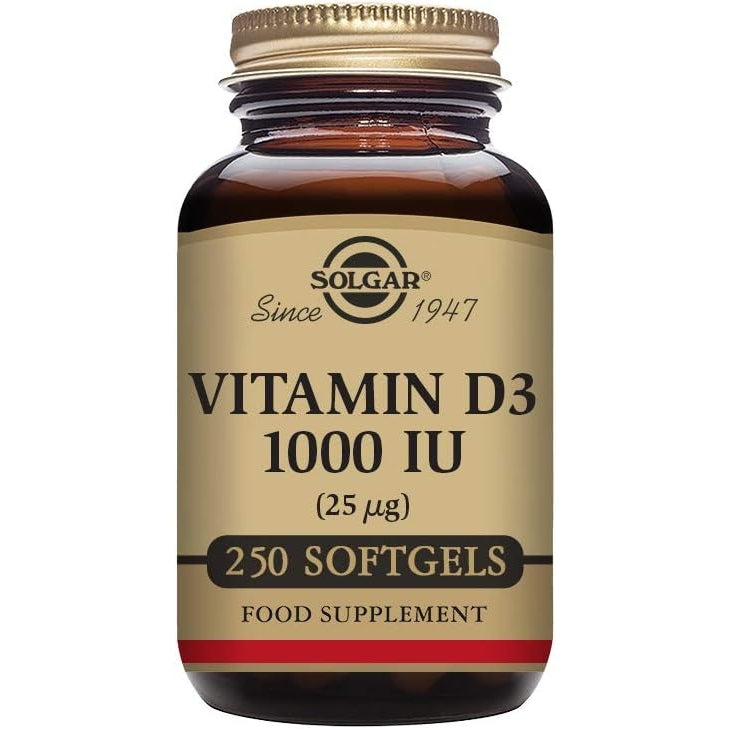 Solgar Vitamin D3 (Cholecalciferol) 25 MCG (1000 IU), 250 Softgels - Helps Maintain Healthy Bones & Teeth - Immune System Support - Non-GMO, Gluten Free, Dairy Free - 250 Servings - Medaid - Lebanon