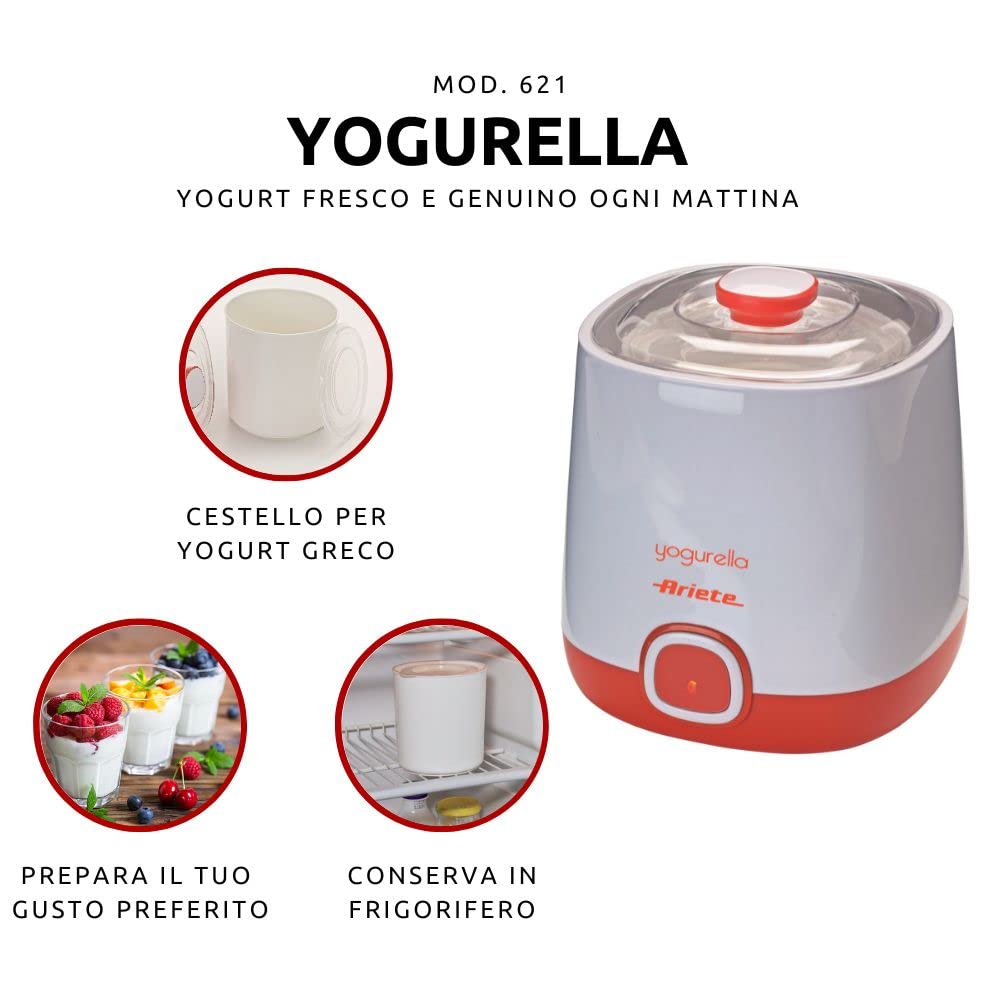 ARIETE 621 JOGURTIERA 20W 1LT Bianco/Rosso - Medaid International