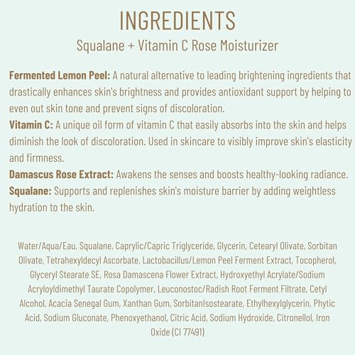 BIOSSANCE Squalane + Vitamin C Rose Face Moisturizer – Antioxidant-Rich Day/Night Face Lotion – Hydrates and Smooths Fine Lines – Even Skin Tone & Reduce Discoloration – For Radiant Skin, 1.69 Fl Oz - Medaid International