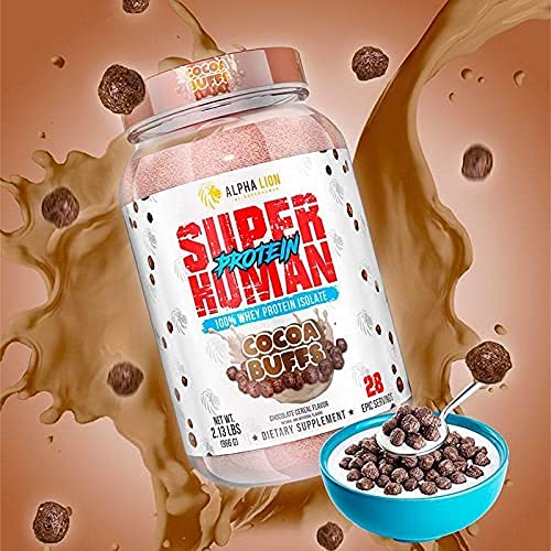 ALPHA LION Superhuman Whey Protein Powder, Great Tasting Pure Whey Protein Isolate, Low Carb, Low Sugar, No Bloat Post Workout, Muscle Recovery & Growth (28 Servings, Cocoa Buffs) - Medaid International