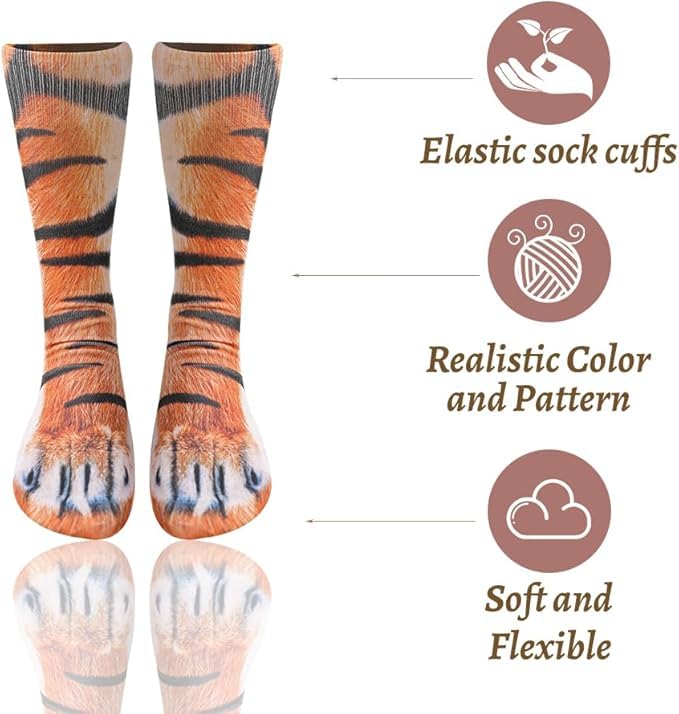 Funny Christmas Gift 3D Animal Paw Socks Tiger Socks Suitable for Adults Men and Women Teenagers Funny White Elephant Gift - Medaid International