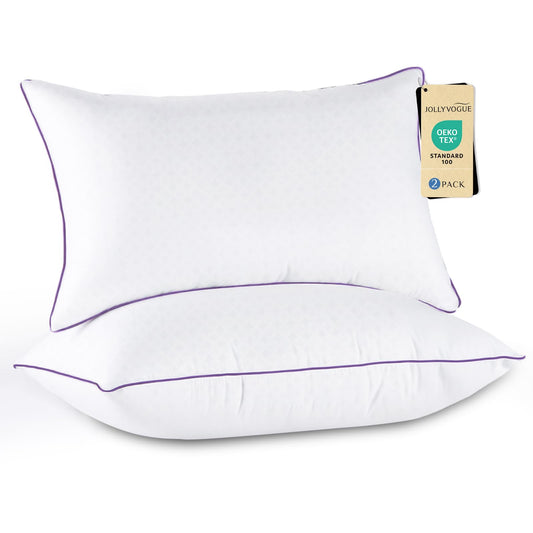 JOLLYVOGUE Pillows Queen Size Set of 2, Medium Supportive Bed Pillows with Super Soft Down Alternative Fill, Luxury Fluffy Hotel Quality for Side, Back, and Stomach Sleepers - Medaid International