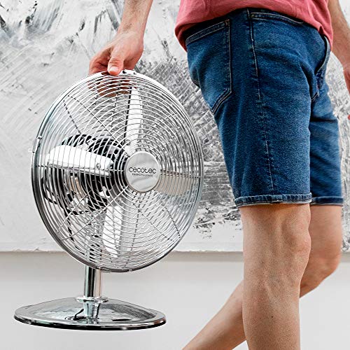 Cecotec - EnergySilence 620 RetroDesk Fan, 40W, Chrome Finish, 12", 3 Speeds