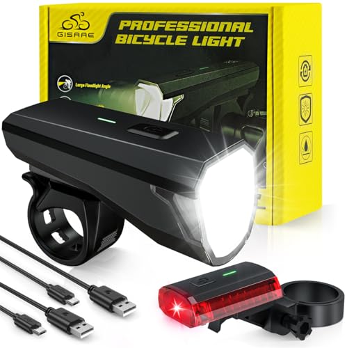 Gisaae - USB Rechargeable Bicycle Light Set With Long Battery Life & IPX4 Waterproof