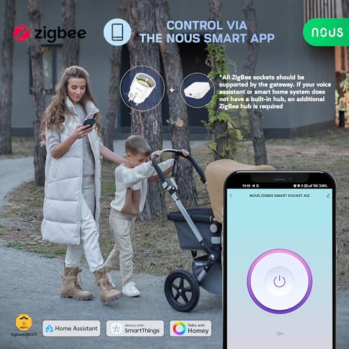Nous - ZigBee Smart Plug with Power Meter, Timer, Surge Protection, Alexa Compatible