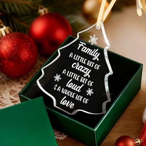 Family Christmas Ornament 2025 – “A Little Bit of Crazy, A Little Bit of Loud & A Whole Lot of Love” Glass Tree Ornament, Family Holiday Gift, Christmas Tree Decor for Mom, Dad - Medaid International