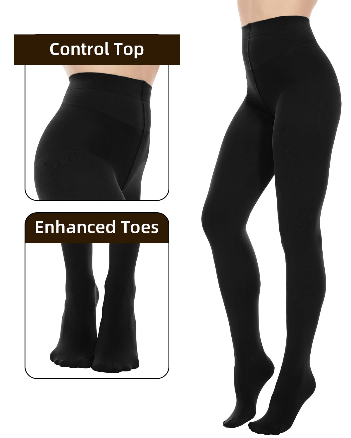 Citystl Opaque Black Tights for Women, 80D Tummy Compression Plus Size Tights, Control Top Microfiber Pantyhose for women(Black-XXL/3XL) - Medaid International
