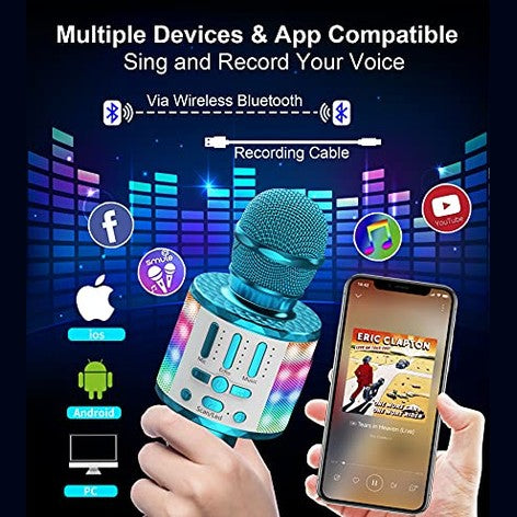 Micqutr - Wireless Bluetooth Karaoke Microphone with LED Lights, Portable Design