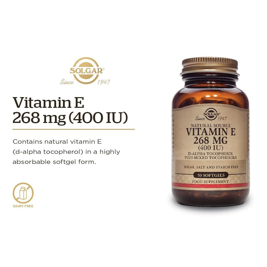 Solgar Vitamin E 268 mg (400 IU), 100 Vegetarian Softgels - Natural Antioxidant, Skin & Immune System Support - Naturally-Sourced Vitamin E - Non-GMO, Vegan, Gluten Free, Dairy Free - 100 Servings - Medaid International