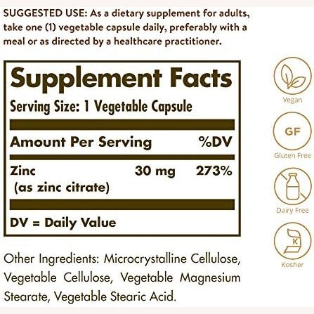 Solgar Zinc Citrate 30 Mg Capsules, 100S - Medaid - Lebanon