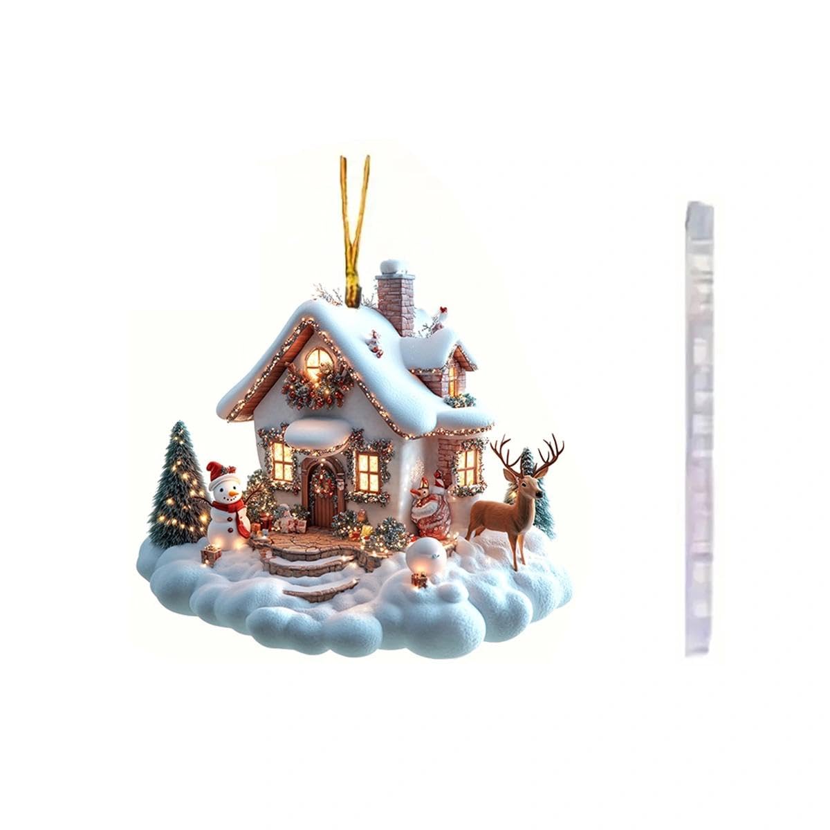 1pc Christmas Acrylic Ornaments Castle Snow House Hanging Pendant Xmas Decoration For Home Christmas Party New Year Gift - Medaid International
