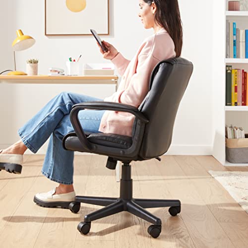 Amazon Basics Office Computer Task Desk Chair with Padded Armrests, Mid-Back, Adjustable, 360 Swivel, Rolling, 275 Pound Capacity, 24.2"D x 24"W x 34.8"H, Black Faux Leather - Medaid International