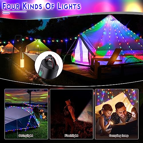 Audles - 33Ft Camping String Lights with Lantern, 4000mAh Charger, 7 Modes, IPX6 Waterproof