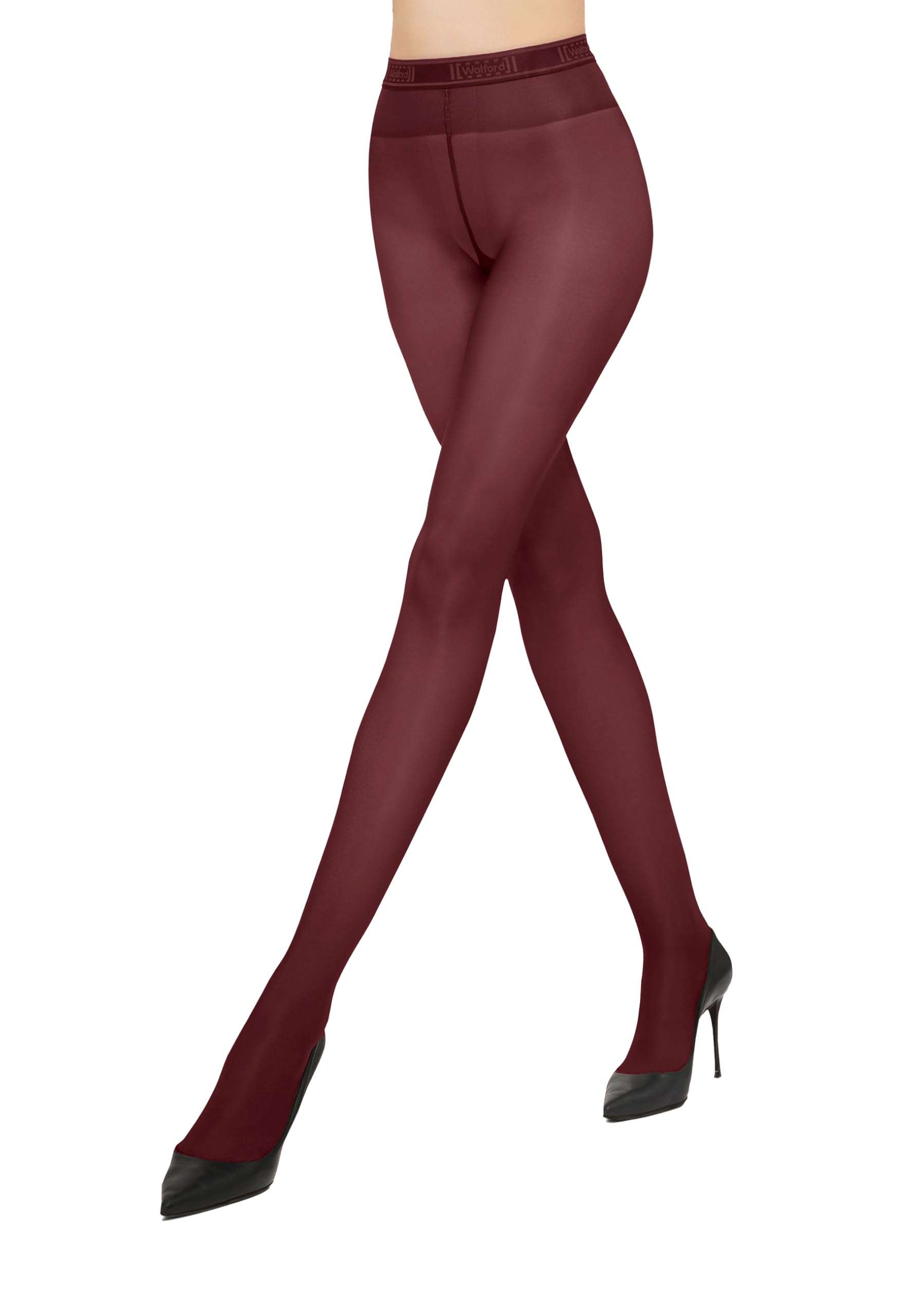 Wolford Neon 40 Denier Tights for Women Semi-Sheer with Brilliant Sheen Soft Elastic Waistband Invisible Reinforced Toe midnight red Red Large - Medaid International