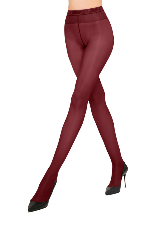Wolford Neon 40 Denier Tights for Women Semi-Sheer with Brilliant Sheen Soft Elastic Waistband Invisible Reinforced Toe midnight red Red Large - Medaid International