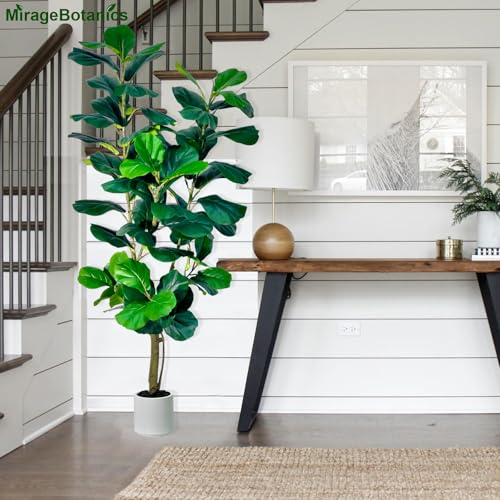 6ft Fiddle Leaf Fig Tree Artificial - Faux Ficus Lyrata Plant with Realistic Leaves in White Planter, Indoor Outdoor Fake Tree for Home Office Living Room Decor - Medaid International