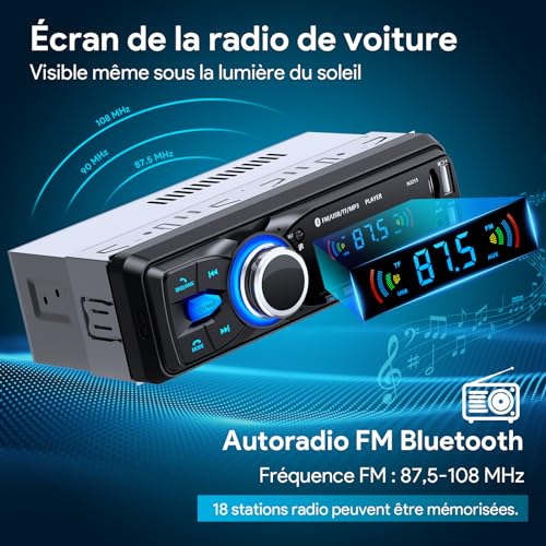 Chismos - Bluetooth 5.0 1 Din Car Radio, AM/FM, 2 USB, 4 Channel Sound
