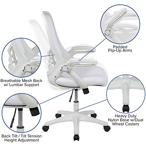 Flash Furniture Porter High-Back Swivel Office Chair with Adjustable Lumbar Support and Height, Ergonomic Mesh Desk Chair with Flip-Up Armrests, White - Medaid International