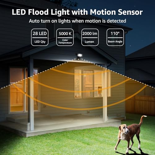 Lepro - 20W LED Motion Sensor Spotlight, 1700 LM, IP54 Waterproof, Cool White