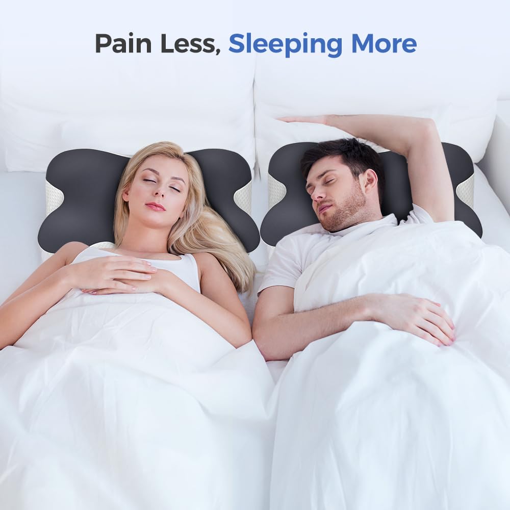 Cervical Neck Pillow for Neck Pain Relief,Neck Support Pillow for Sleeping, Side Sleeper Pillow for Bed,Memory Foam Ergonomic Pillows for Back Stomach Sleepers - Medaid International