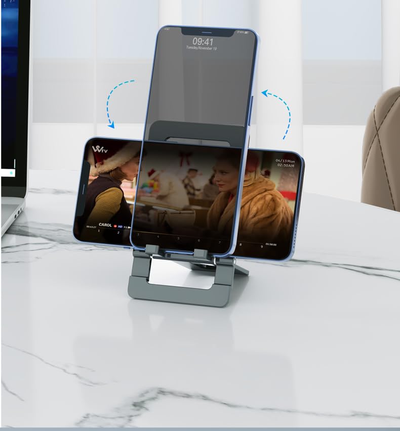 Portable Cell Phone Stand, Foldable Aluminum Adjustable Phone Holder for Desk Travel Essentials Office Accessories Compatible for All Smartphone-Grey - Medaid International