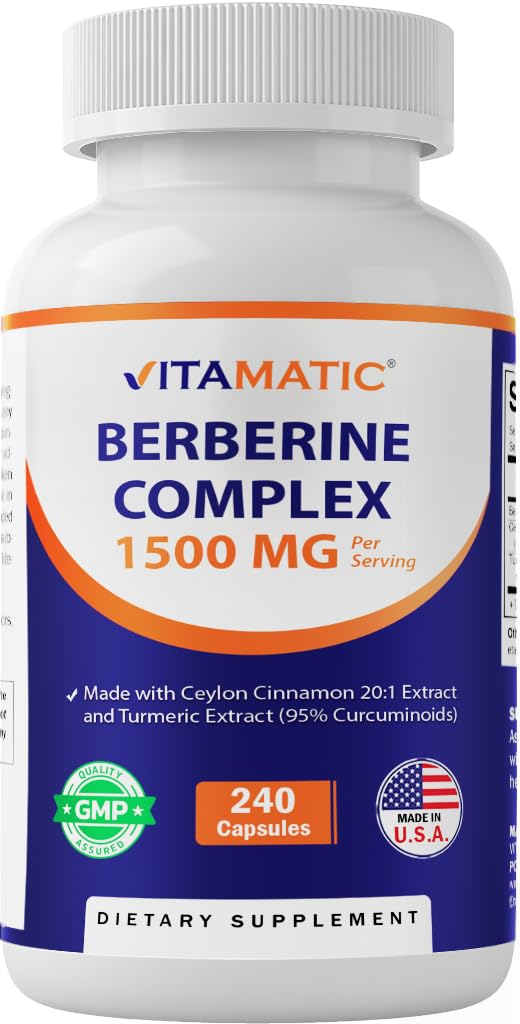 Vitamatic Berberine with Ceylon Cinnamon, 1500mg, 240 Vegetarian Capsules, Non-GMO, Gluten Free - Medaid International