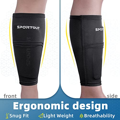 Sportout - Football Shin Guards for Adults & Kids, Padded Ankle Protection, High Elastic Sleeve