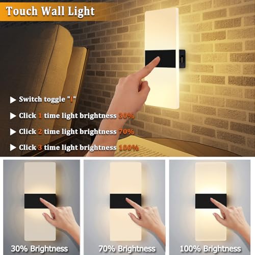 Vomi - Battery Operated Wall Sconce Lights, USB Rechargeable, Touch Control, Set of 2