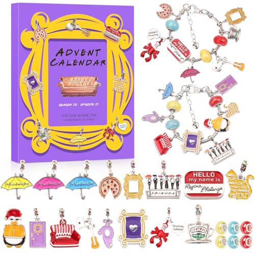 Advent Calendar 2025 - Christmas Countdown Calendar 24 Days of Surprises - Friends Theme Charm Bracelet Kit TV Show- Christmas Gift for Kids Teen Girls Boys Adults Men Women Couples - Medaid International