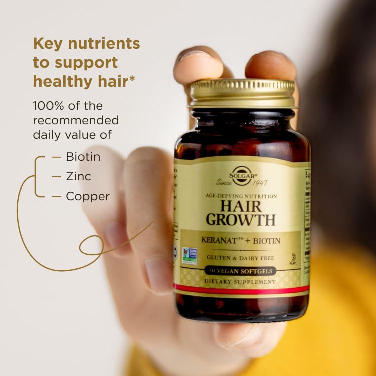 Solgar Hair Growth Supplement for Thicker Fuller Hair with Keranat Oil, Biotin, Zinc and Copper, Hair Health Supplement, Age-Defying Nutrition for Men and Women, 30 Servings - Medaid International