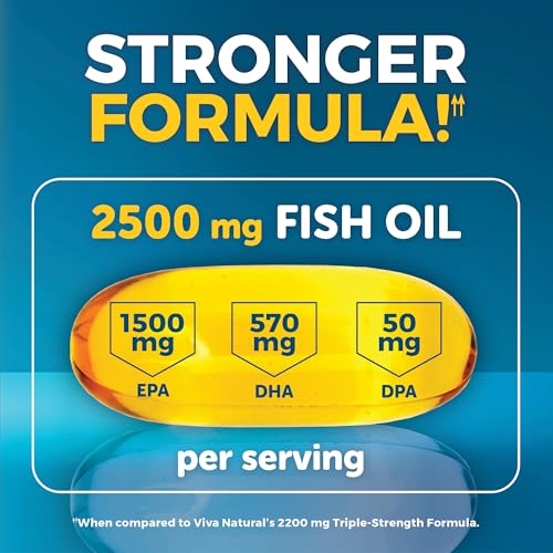 Viva Naturals Omega-3 Fish Oil, Triple Strength, 2500 mg, 60 Softgels – Re-Esterified Omega 3 Fatty Acids Including EPA, DHA, DPA - Pascatarian-Friendly - Medaid International